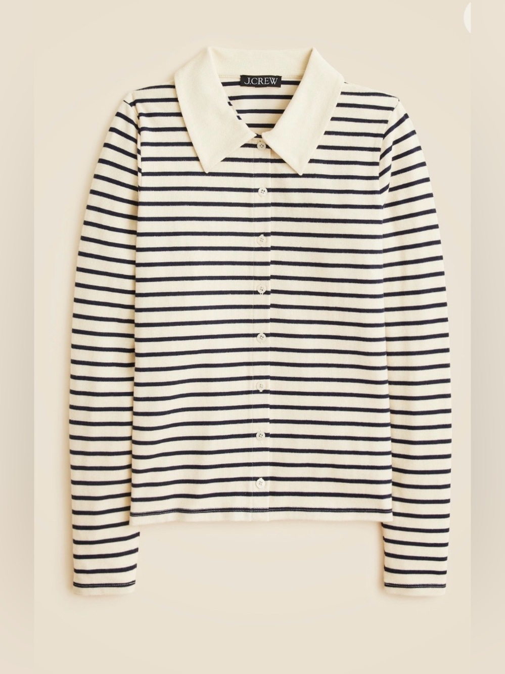 J.Crew Ribbed Cream and Navy Striped Collared Button-Up Cardigan